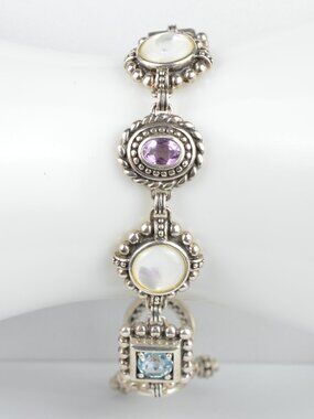 Ross-Simons Bali Artisan Sterling Silver Multi-Gemstone Link Toggle Bracelet